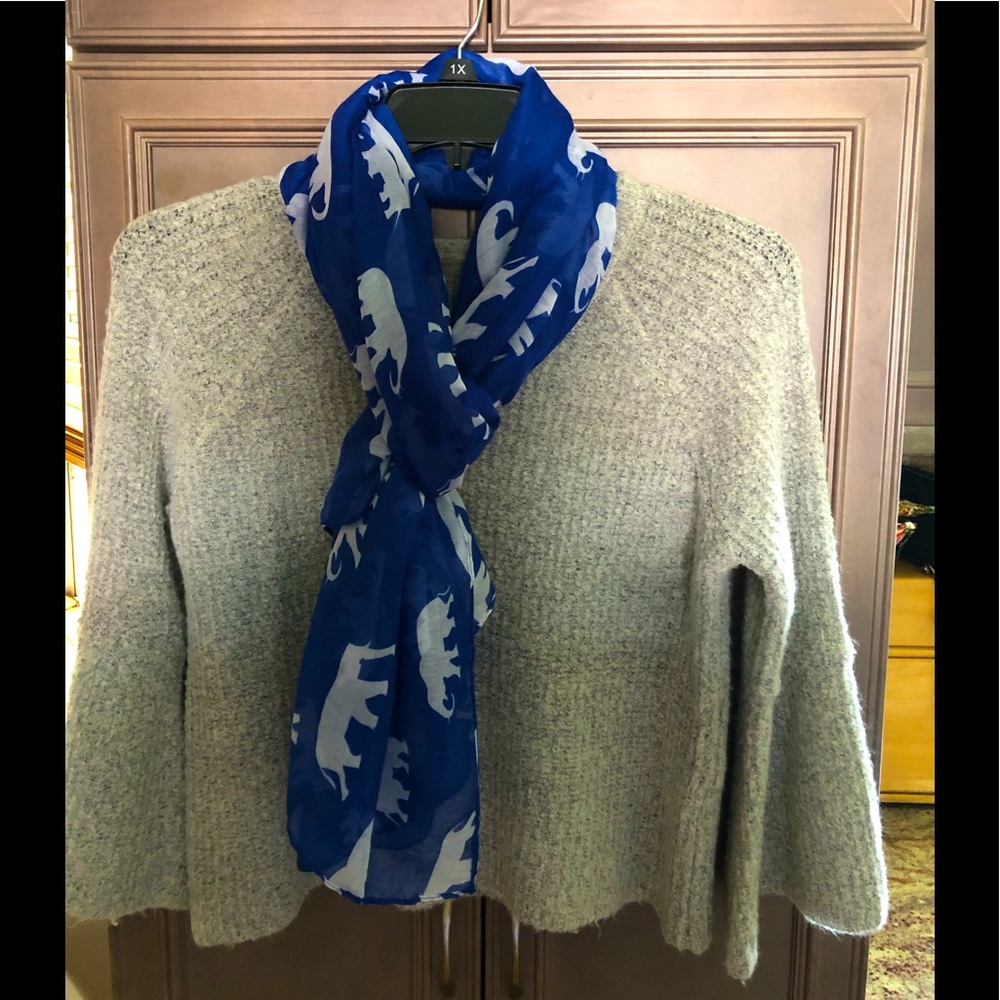 Elephant Scarf, Blue and White 36” x 72”